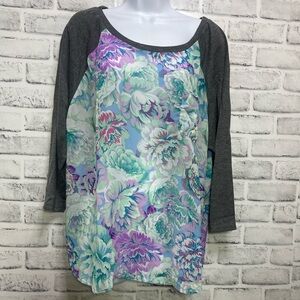 Wallflower Sheer Floral Jersey Top 2X